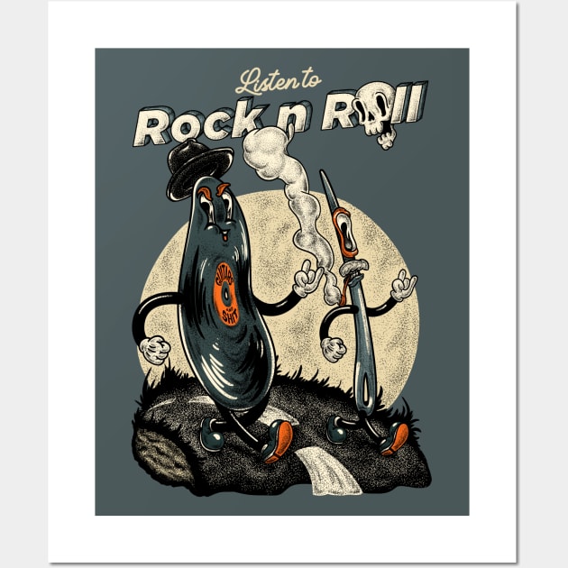 Vinyl Record & Needle - Listen to Rock n Roll (gray) Wall Art by anycolordesigns